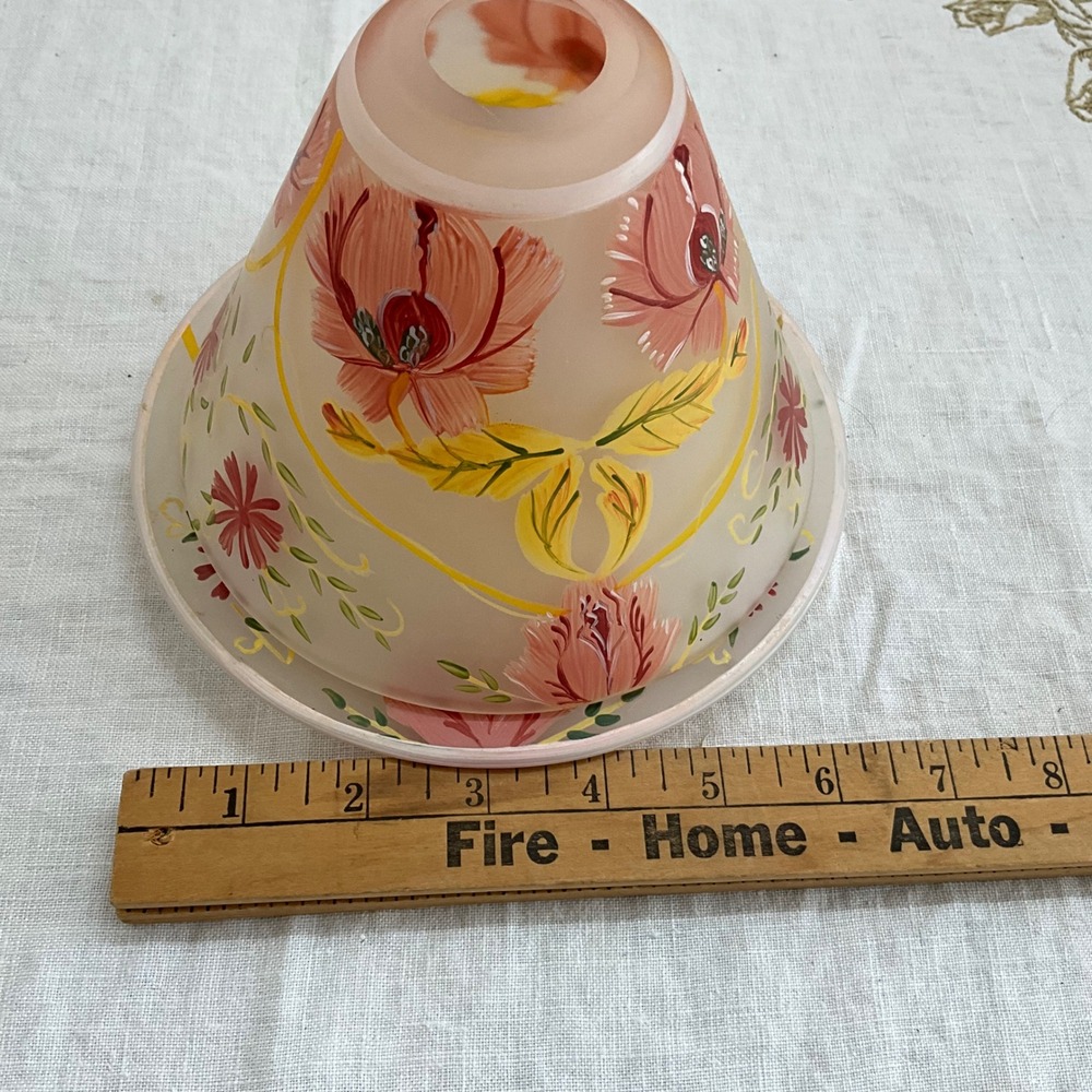 Vintage Yankee Candle Hand Painted Floral Shade Plate Set Pink Poppy Fairy Lamp - Picture 5 of 8